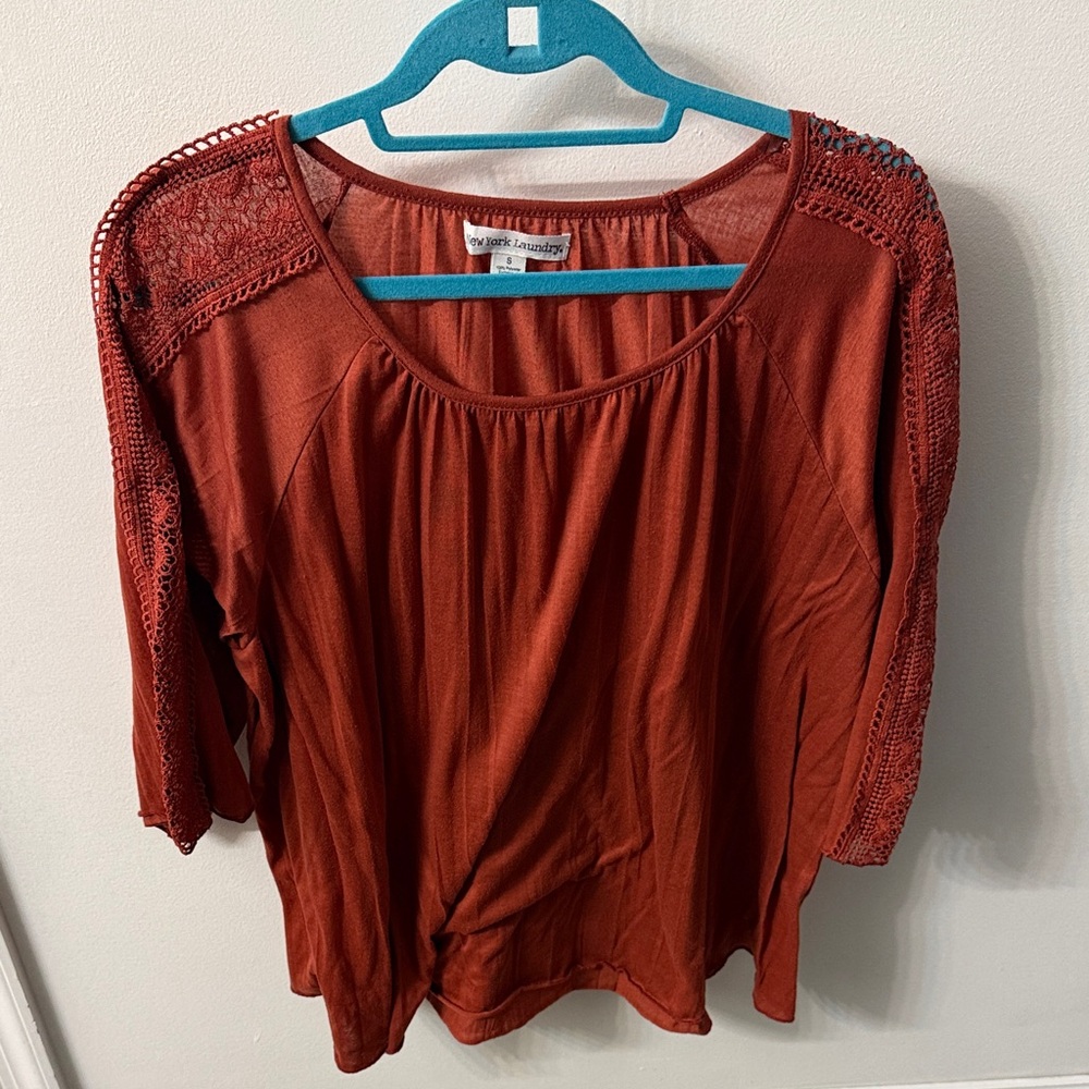 Rust Blouse with Lace Details